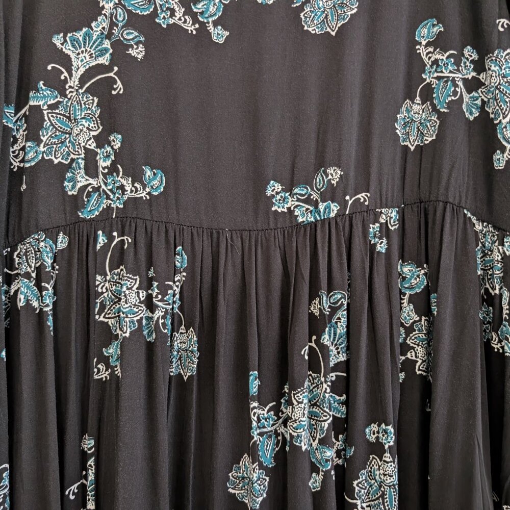 TORRID Dress 2 Black Floral Maxi High Low Hem V Neck 3/4 Sleeve Button Front - Picture 9 of 16